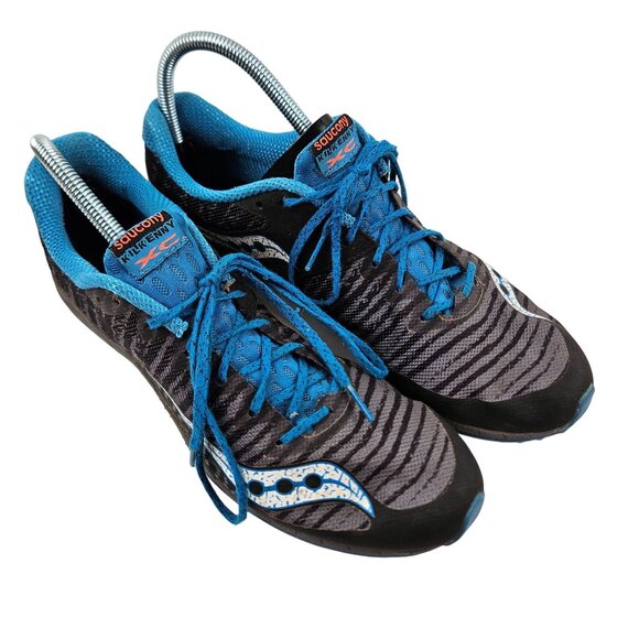 Saucony Kilkenny XC Track Running Shoes Mens Size 10.5 Black Blue Canvas Spikes - Picture 1 of 8